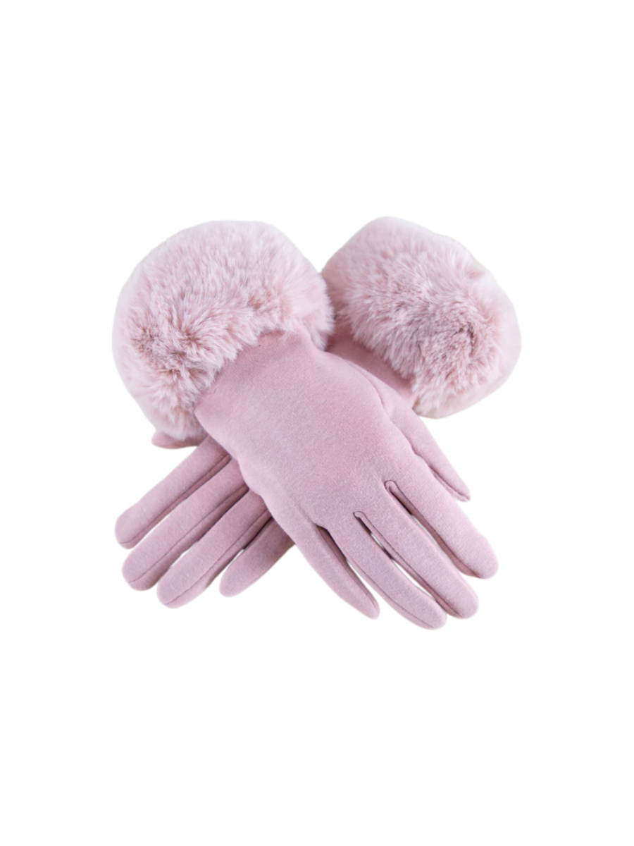 Dusty Rose Fur Cuff Gloves