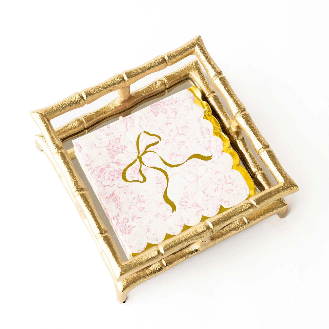 PINK BOW TOILE BEVERAGE NAPKINS