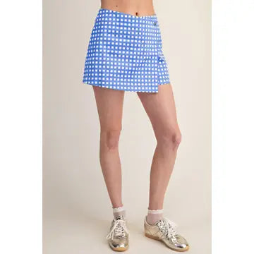CHECKERED WRAP SKORT-BLUE