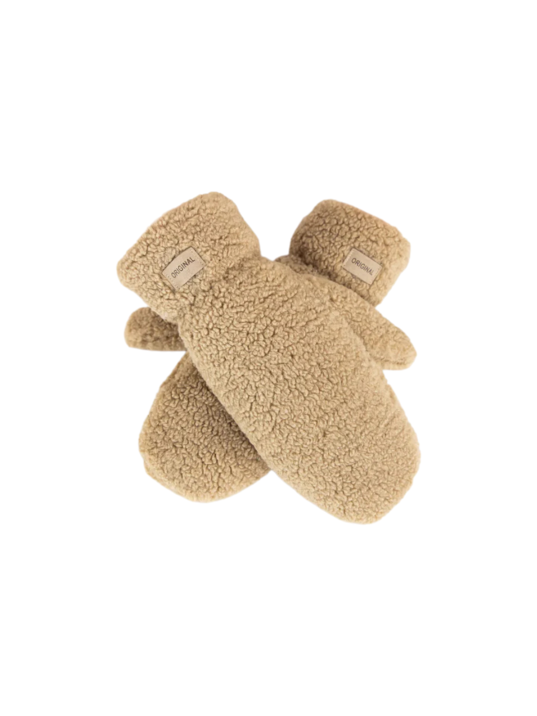 Beige faux sherpa mittens