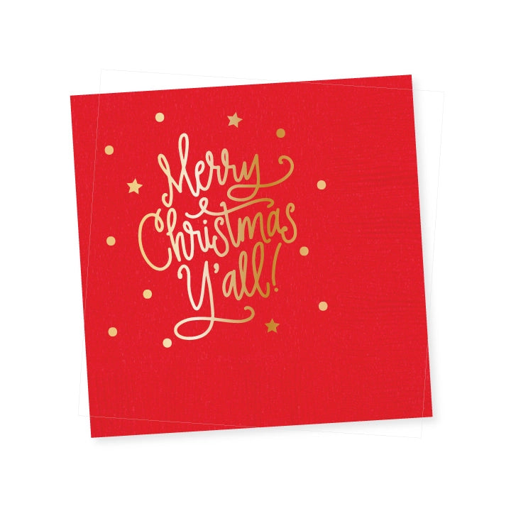 MERRY CHRISTMAS YA'LL NAPKINS-RED/GOLD