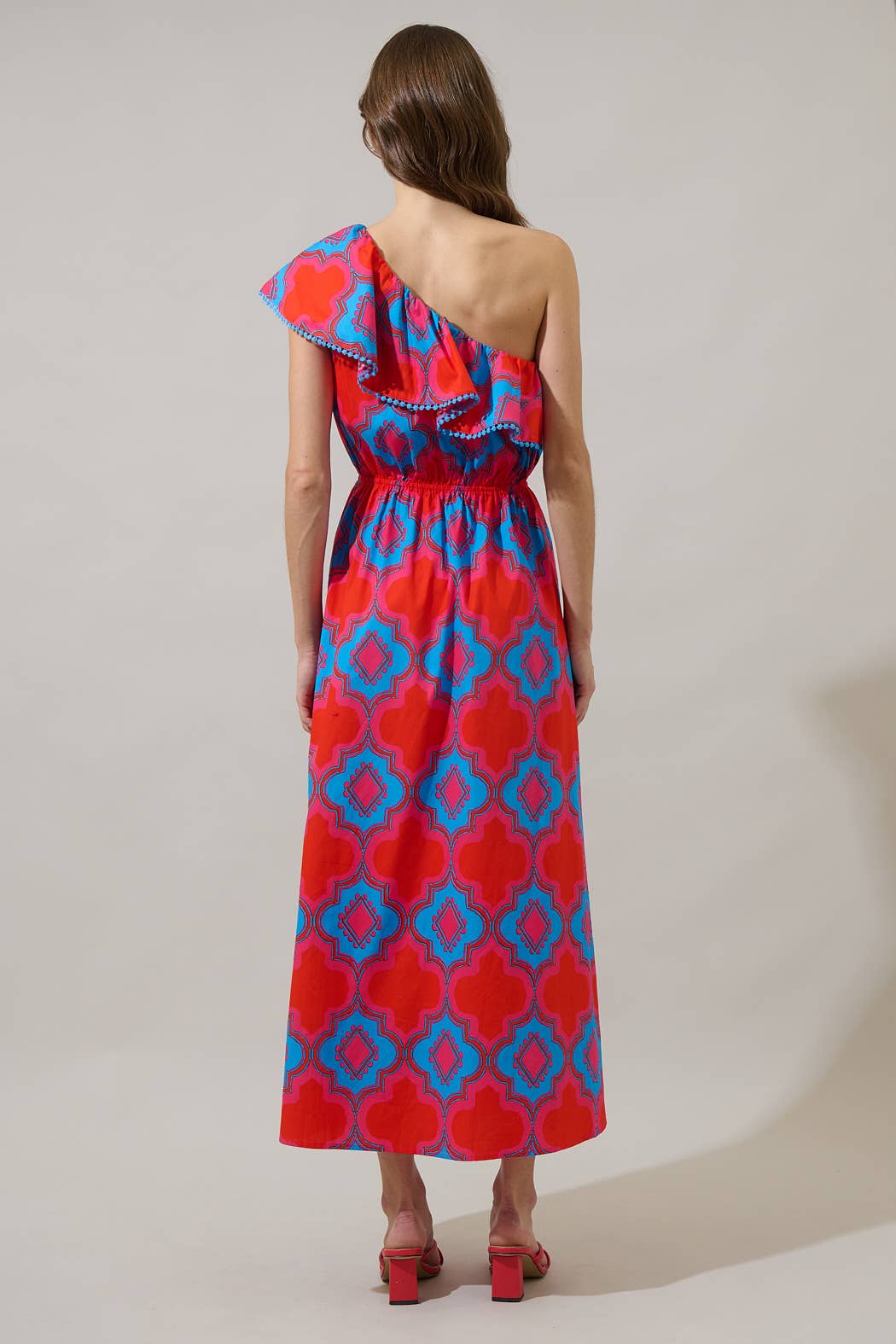 MIX MEDIA SURAYA ONE SHOULDER MAXI DRESS-RED/BLUE/FLORA