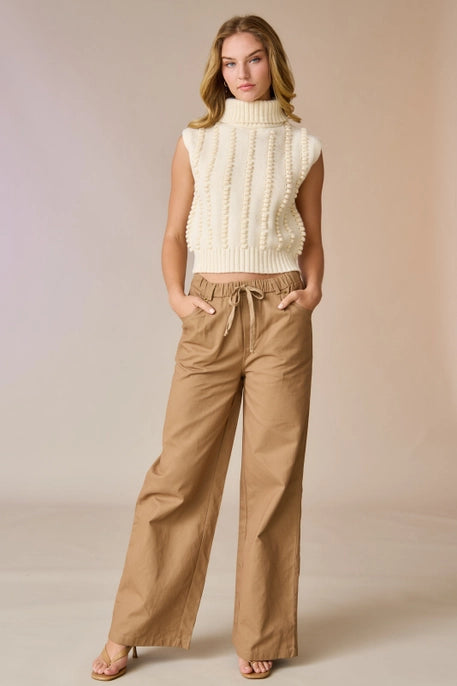 WILLOW TURTLE NECK TEXTURED KNIT VEST-CREAM