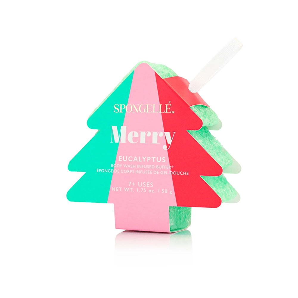 eucalyptus scented christmas tree shaped  body wash infused body buffer sponge