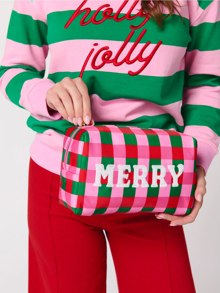 CARA MERRY ZIP POUCH-PINK/GREEN