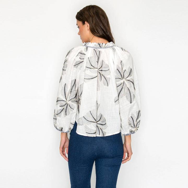 PALM BREEZE BLOUSE-WHITE/NAVY