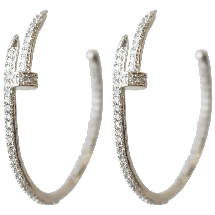 EMMA NAIL CZ HOOP EARRINGS-SILVER