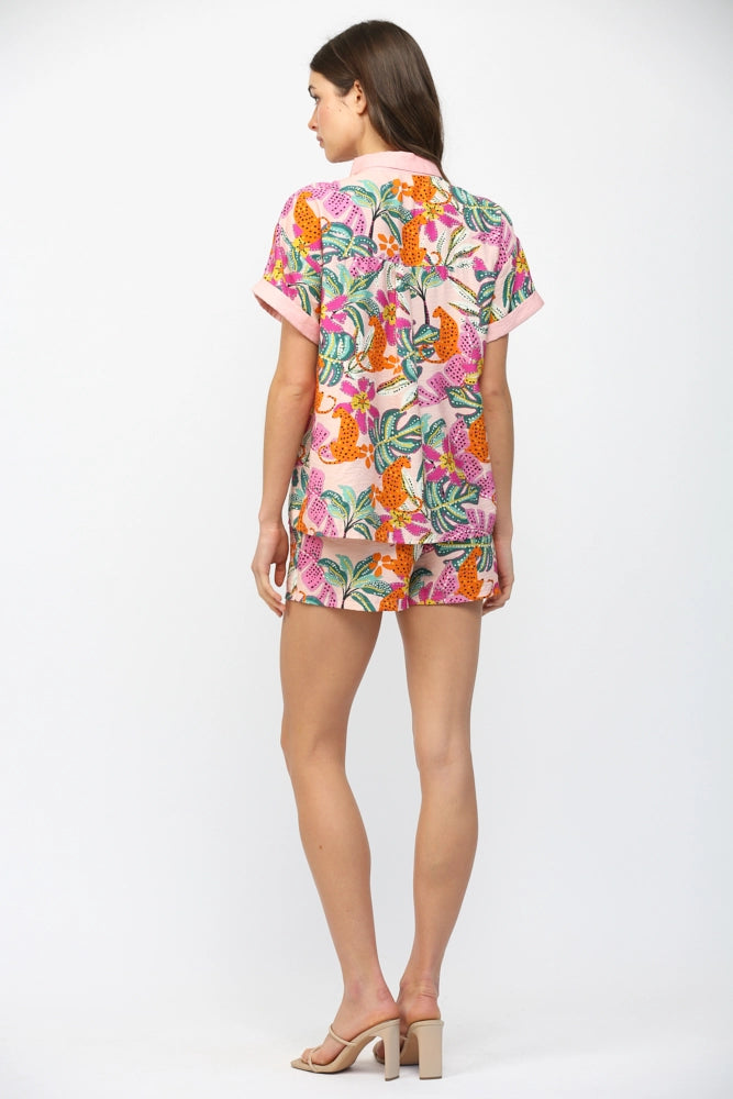 TROPICAL PRINT SHORTS-BLUSH/MULTI