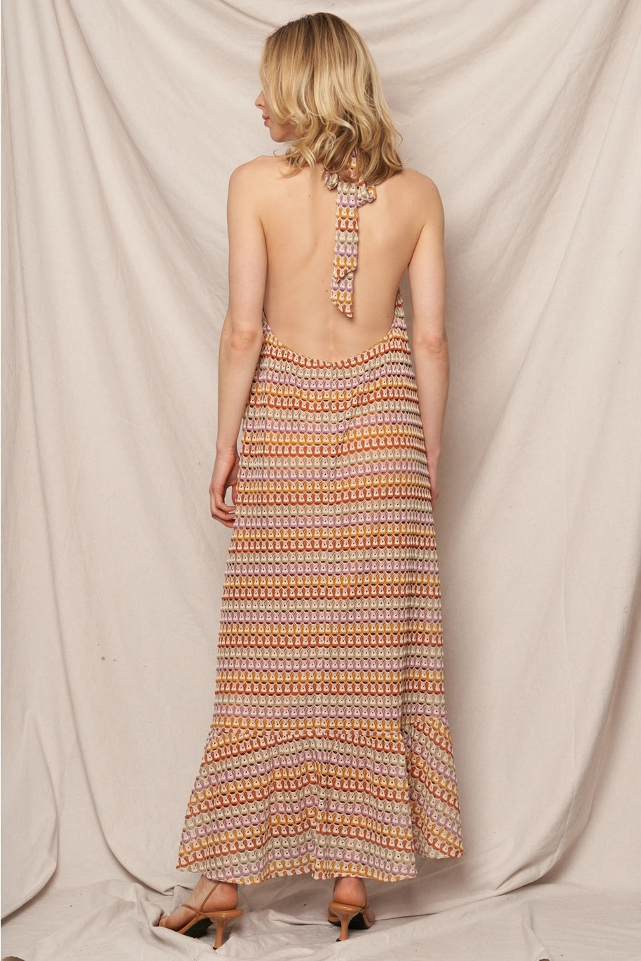HALTER NECK CROCHET MAXI DRESS-MULTI The Gatorbug HALTER NECK CROCHET MAXI DRESS-MULTI The Gatorbug