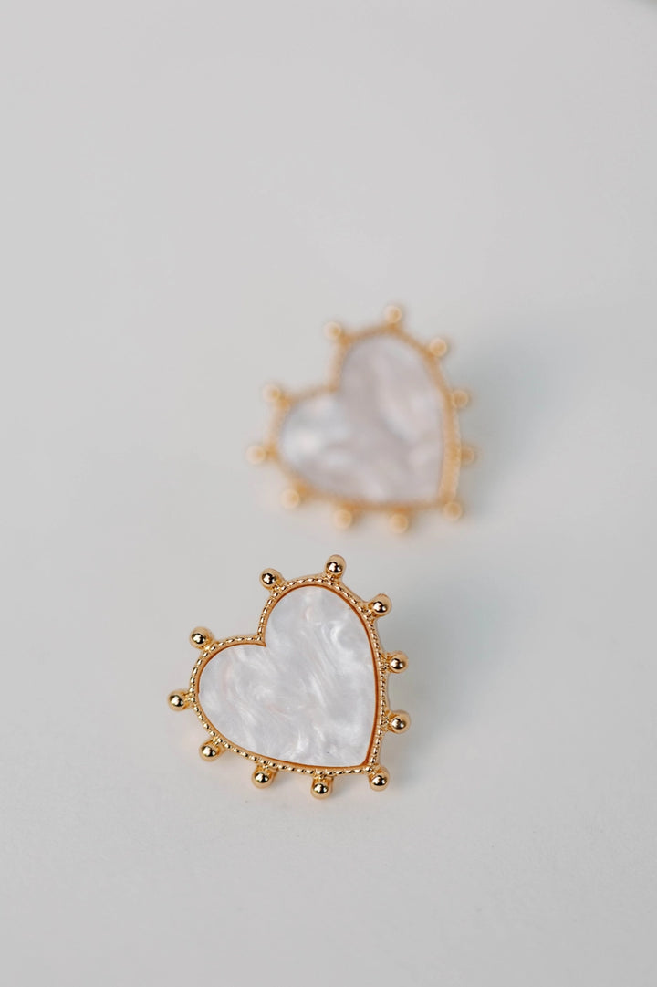 STUDDED PINK TORTOISE VALENTINES HEART EARRINGS-GOLD