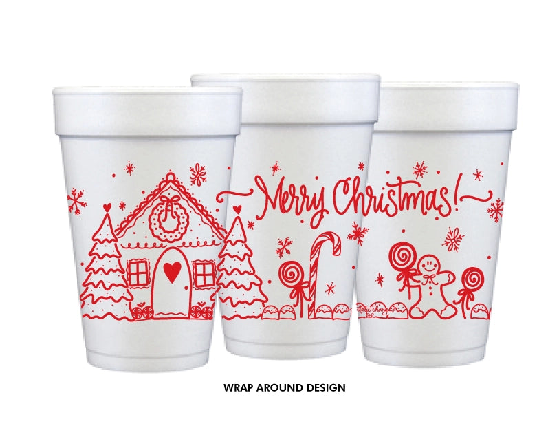 GINGERBREAD CHRISTMAS FOAM CUPS-RED