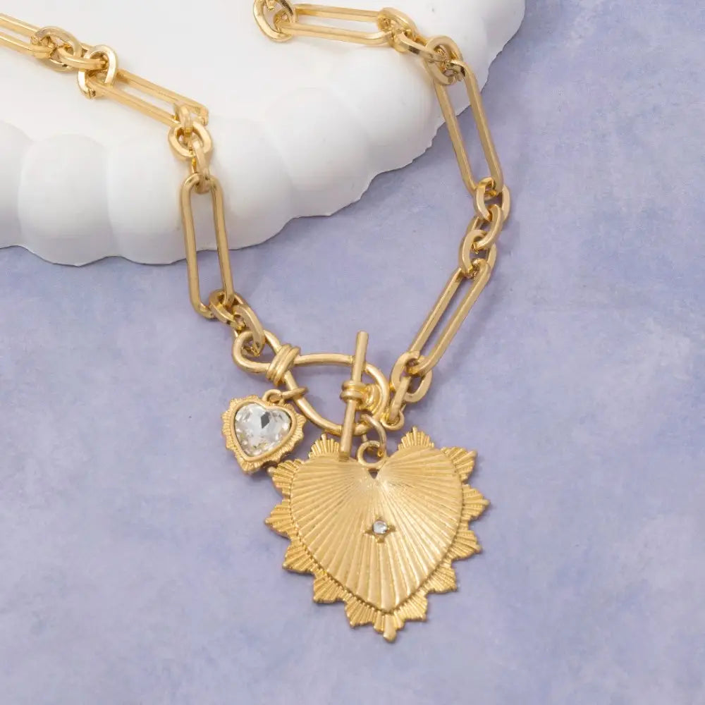 DOUBLE HEART PENDANT OVAL CHAIN-VINTAGE GOLD
