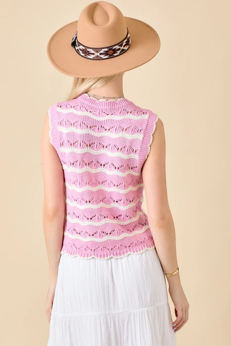 TIE FRONT SWEATER TOP-PINK