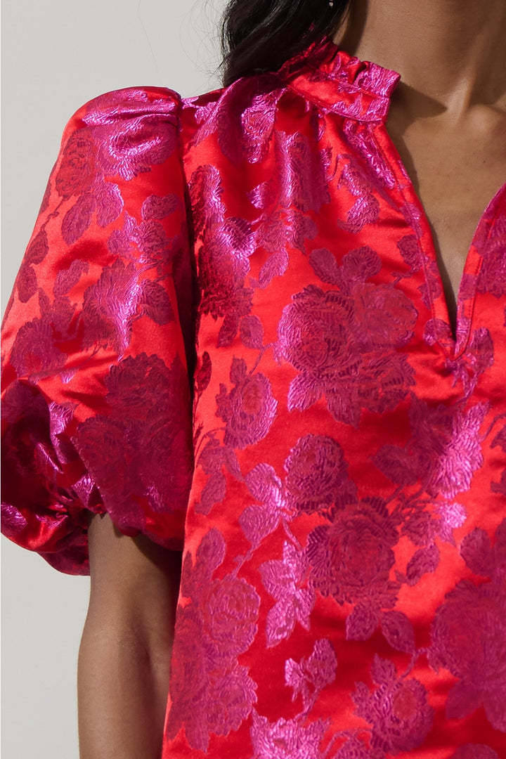 DUSON FLORAL JACQUARD TOP-PINK/RED