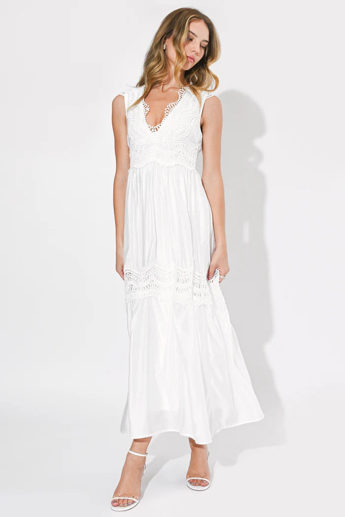 CHARLOTTE LACE CONTRAST MAXI DRESS-WHITE