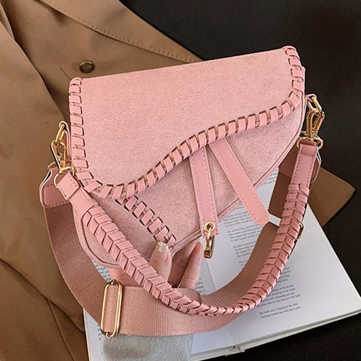 FAUX SUEDE SADDLE BAG-PINK