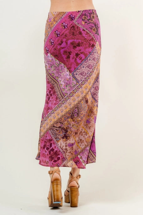 PAISLEY BANDANA PRINT MAXI SKIRT-MAUVE