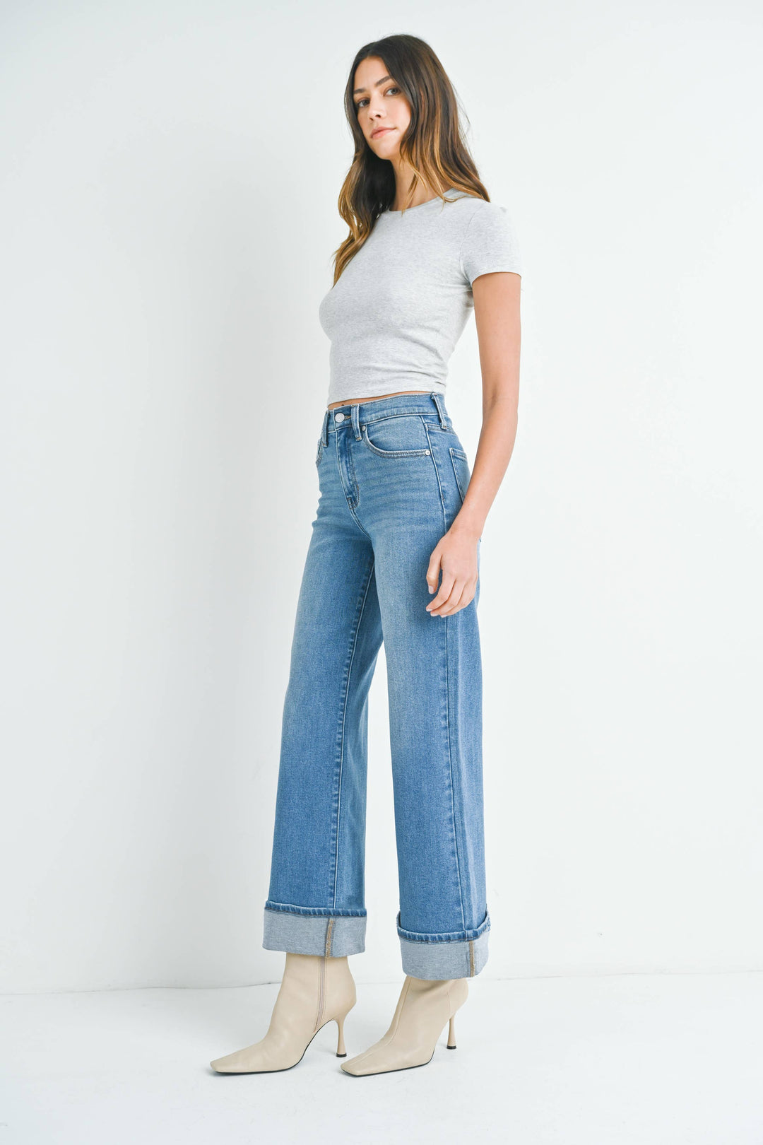 CUFFED PALLAZO-MEDIUM DENIM