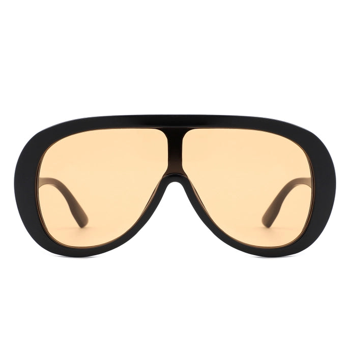 OVERSIZED BOLD AVIATOR RETRO ROUND SUNGLASSES-BLACK/YELLOW