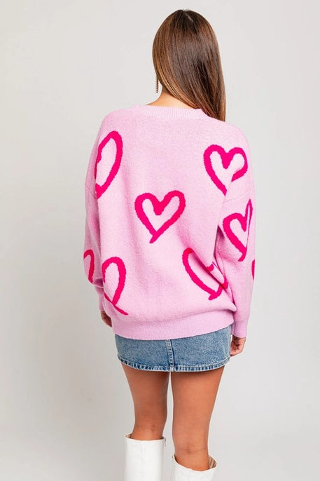 HEART PRINTED SWEATER-PINK/FUCHSIA