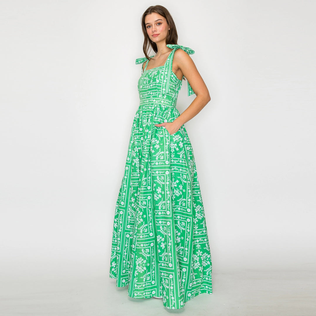 BANDANA PRINT MAXI DRESS-GREEN/WHITE
