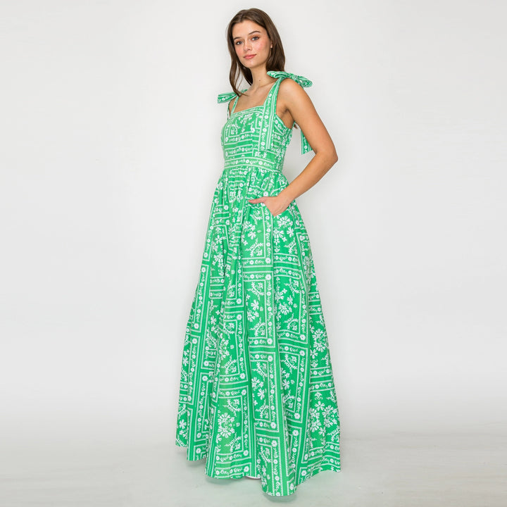 BANDANA PRINT MAXI DRESS-GREEN/WHITE