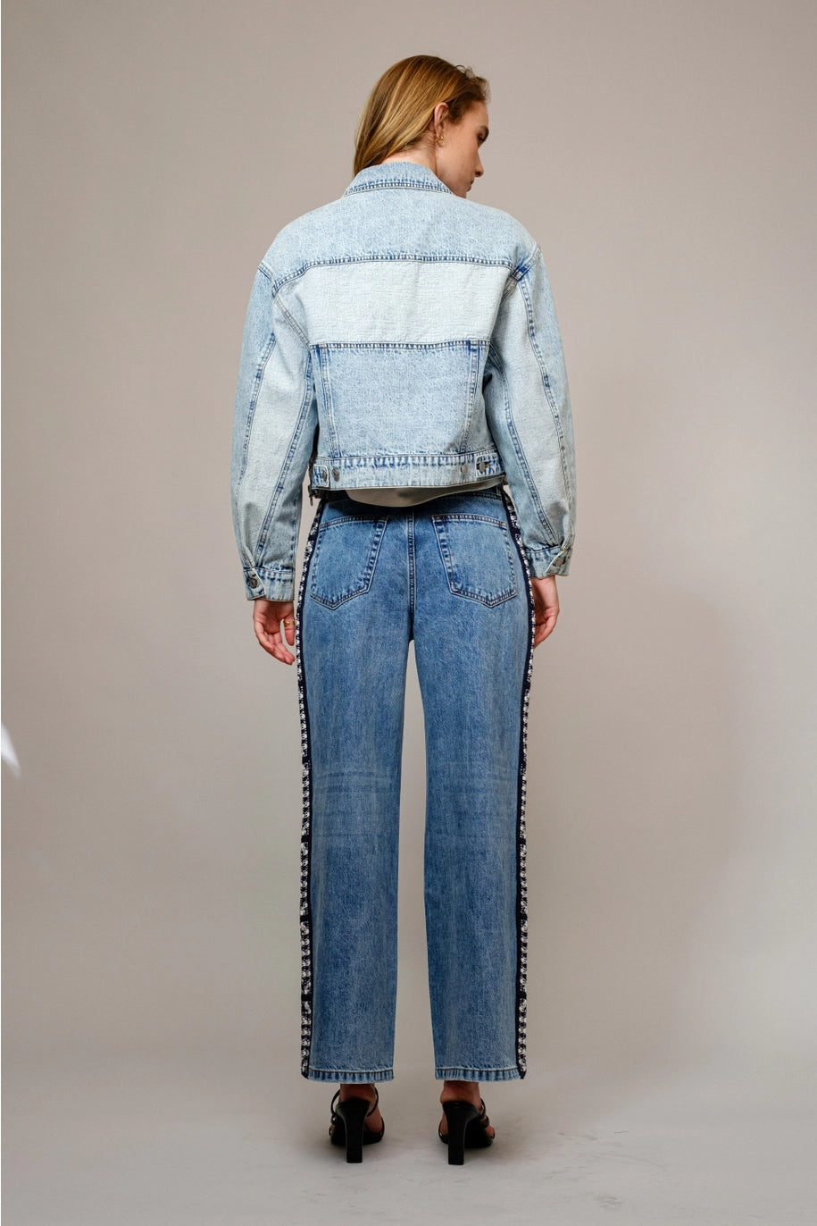CROCHET DETAIL DENIM PANT-LIGHT WASH