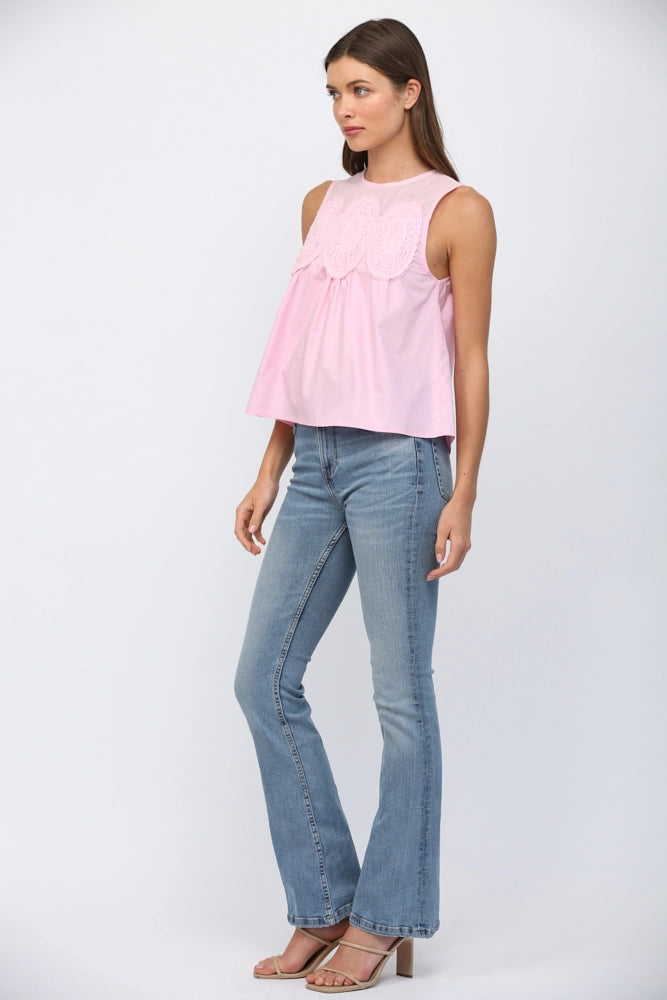 CONTRAST YOKE DETAIL LACE TOO-BABY PINK