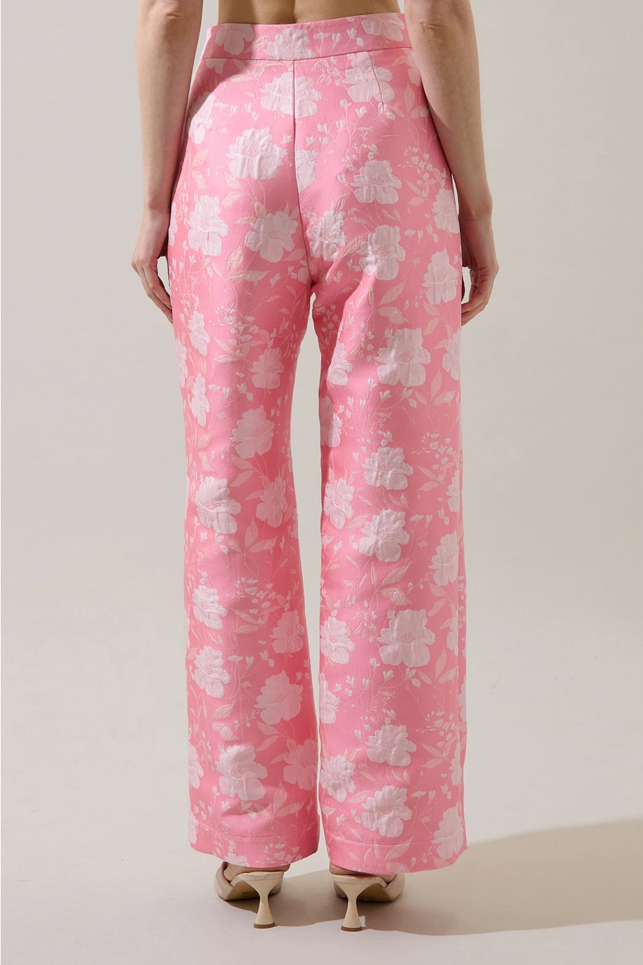 NICOLE JACQUARD WIDE LEG PANT-CORAL PINK