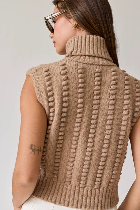 WILLOW TURTLE NECK TEXTURED KNIT VEST-TAUPE