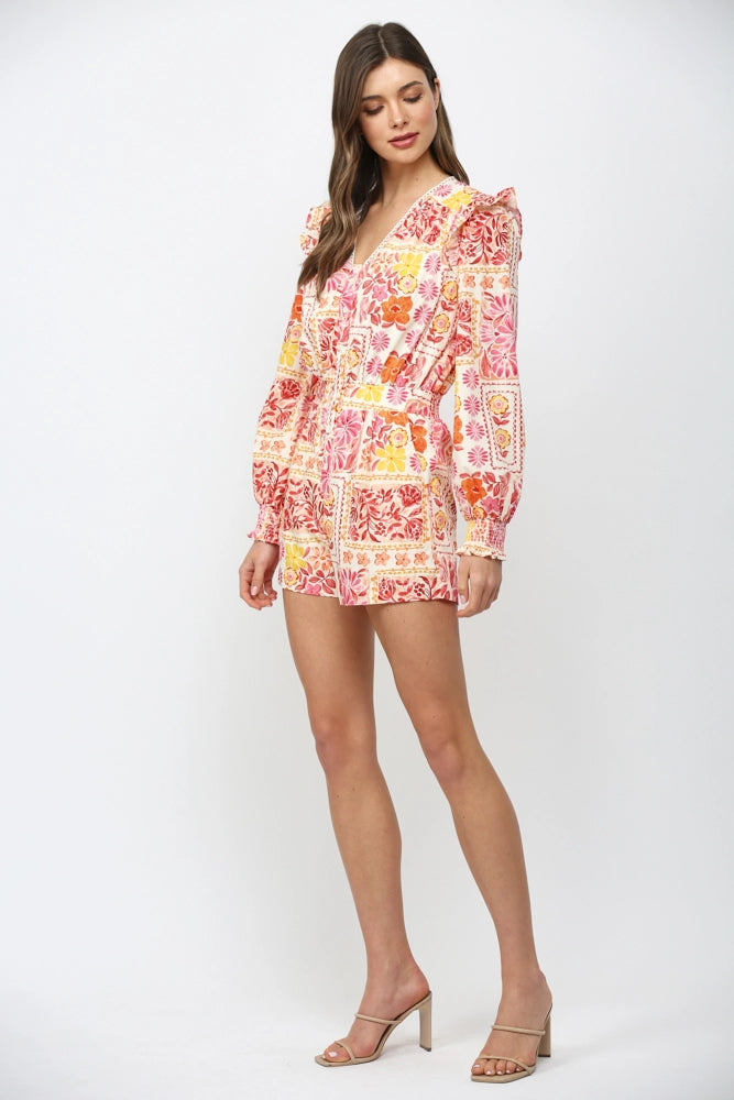 FLORAL PATCHWORK ROMPER-IVORY/MULTI
