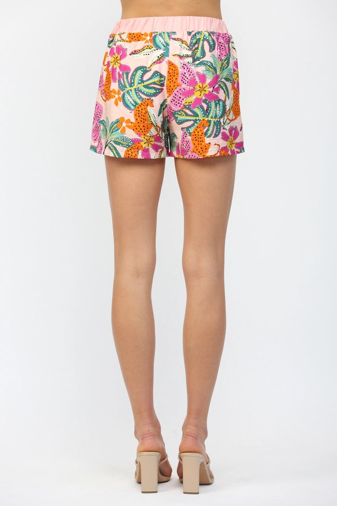 TROPICAL PRINT SHORTS-BLUSH/MULTI