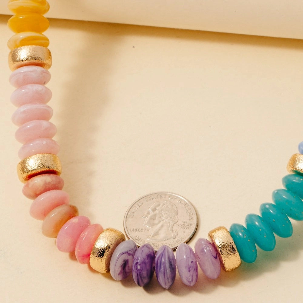 WIDE MARBLE AND METALLIC BEAD NECKLACE-MULTI