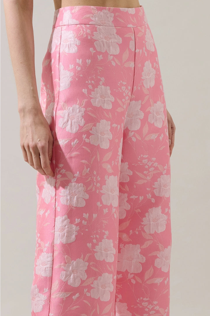 NICOLE JACQUARD WIDE LEG PANT-CORAL PINK