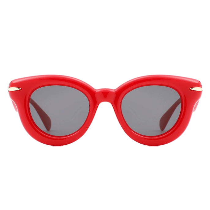 THICK FRAME RETRO CIRCLE SUNGLASSES-RED