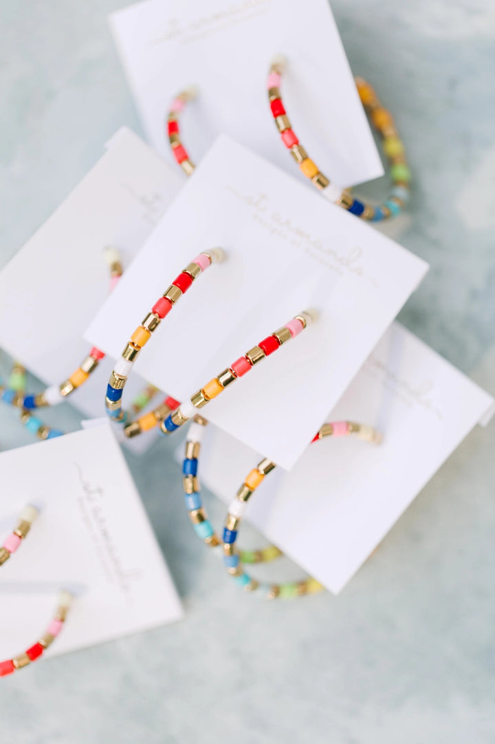 MULTI COLORED RAINBOW BEADED HOOPS