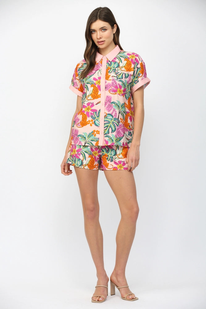 TROPICAL PRINT SHORTS-BLUSH/MULTI