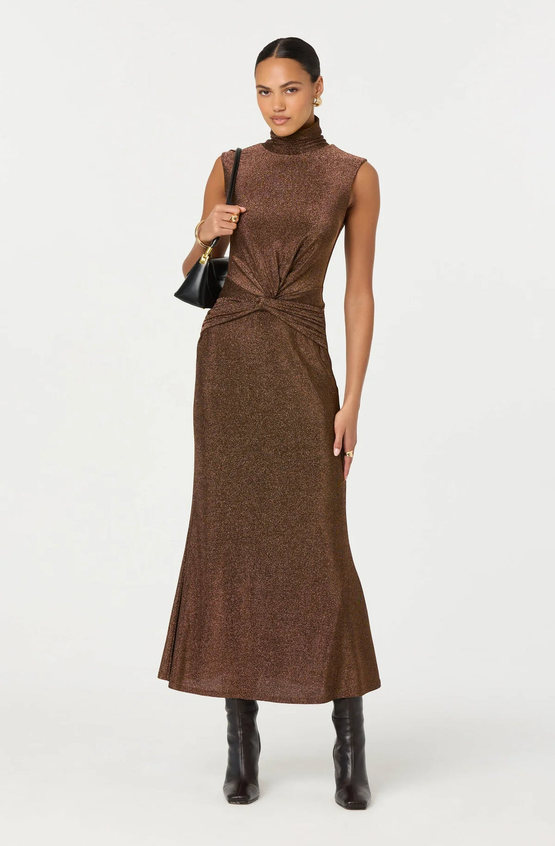 RIANA DRESS-BROWN METALLIC