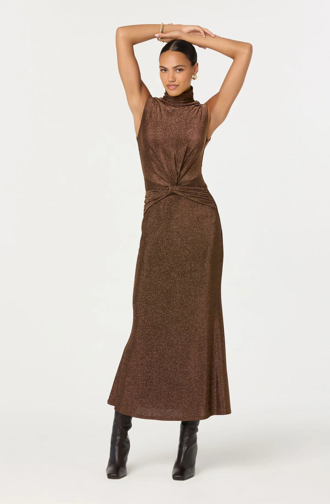 RIANA DRESS-BROWN METALLIC