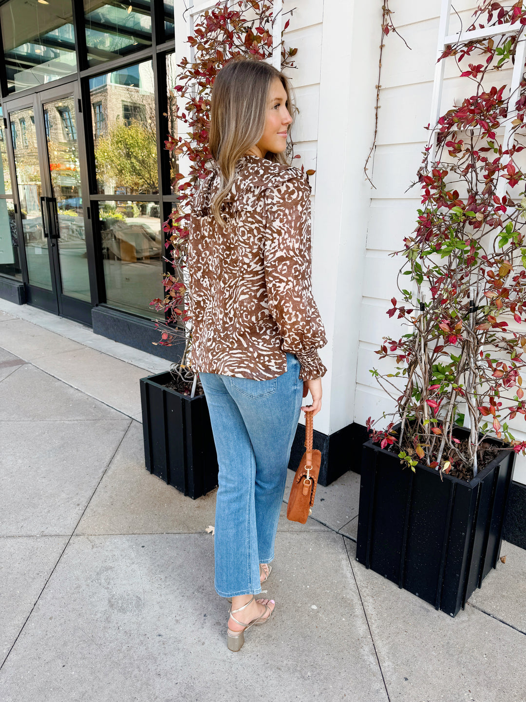 ANIMAL PRINT LUREX BLOUSE-BROWN