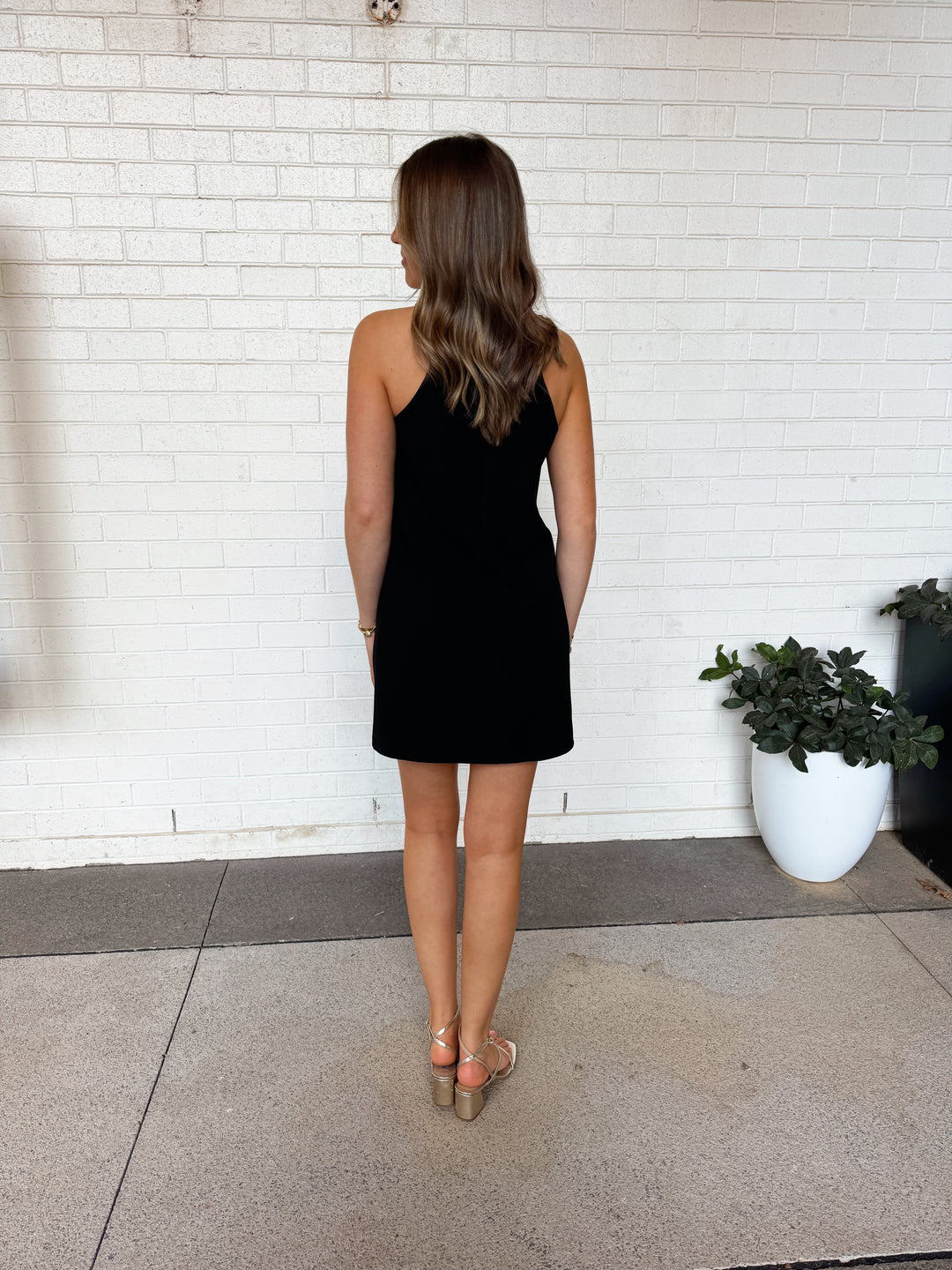 RHINESTONE KEYHOLE A LINE DRESS-BLACK