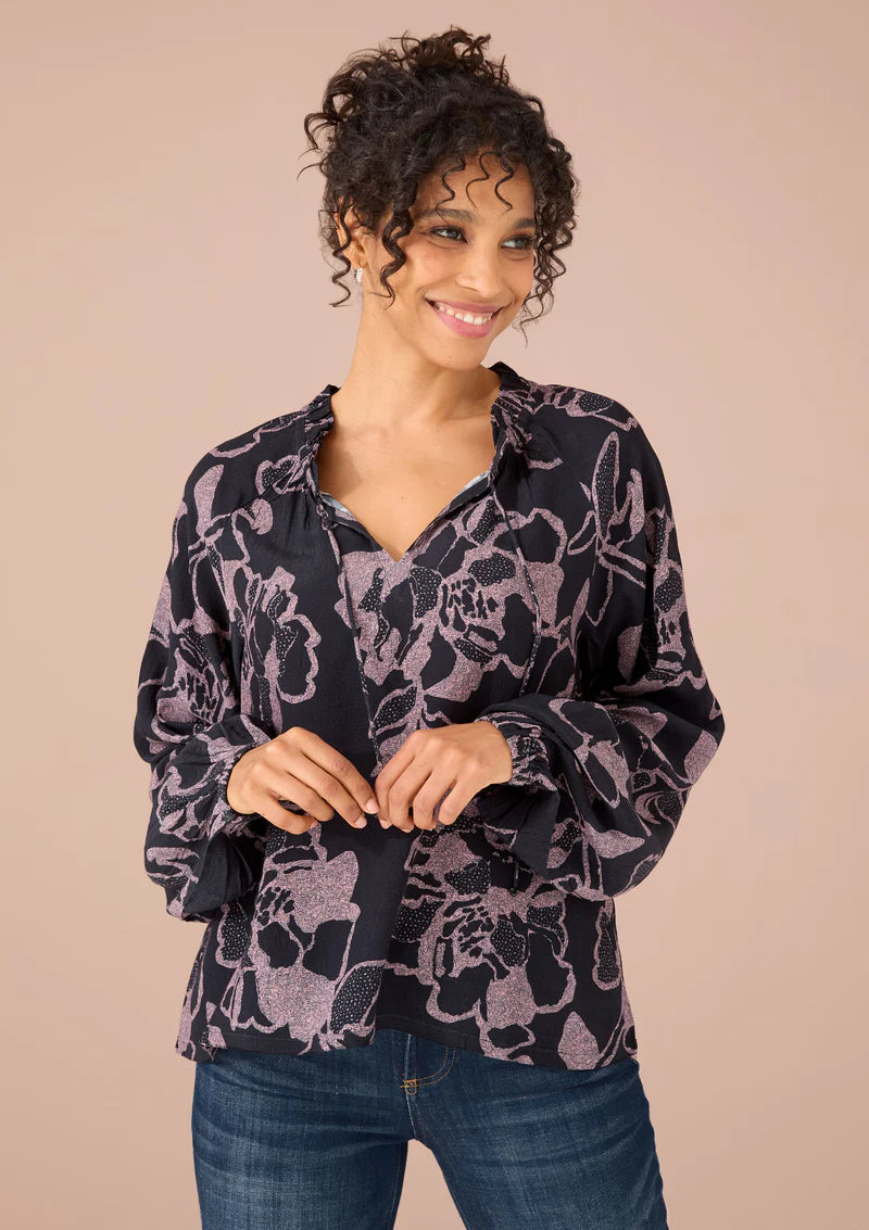 ASHLEY TOP-SHADOW FLORAL ROSE