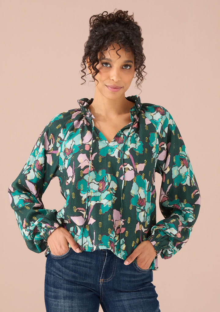 ASHLEY TOP-EMERALD STAINED GLASS FLORAL