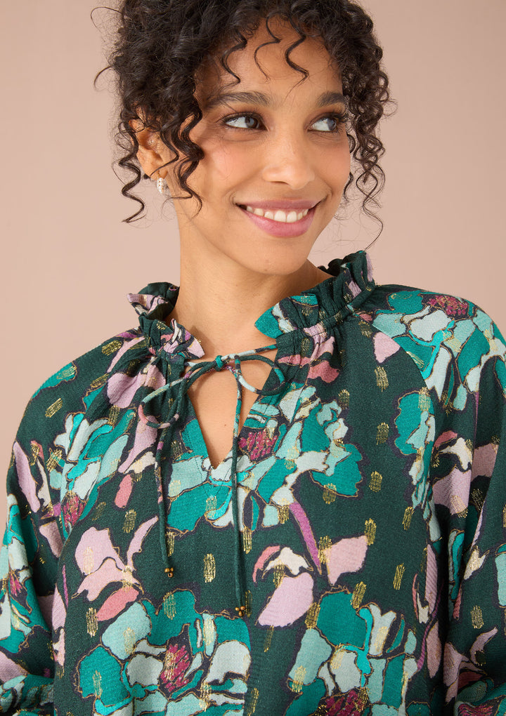 ASHLEY TOP-EMERALD STAINED GLASS FLORAL