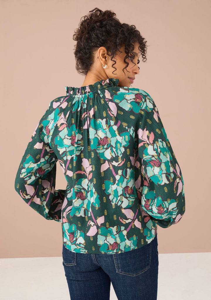 ASHLEY TOP-EMERALD STAINED GLASS FLORAL