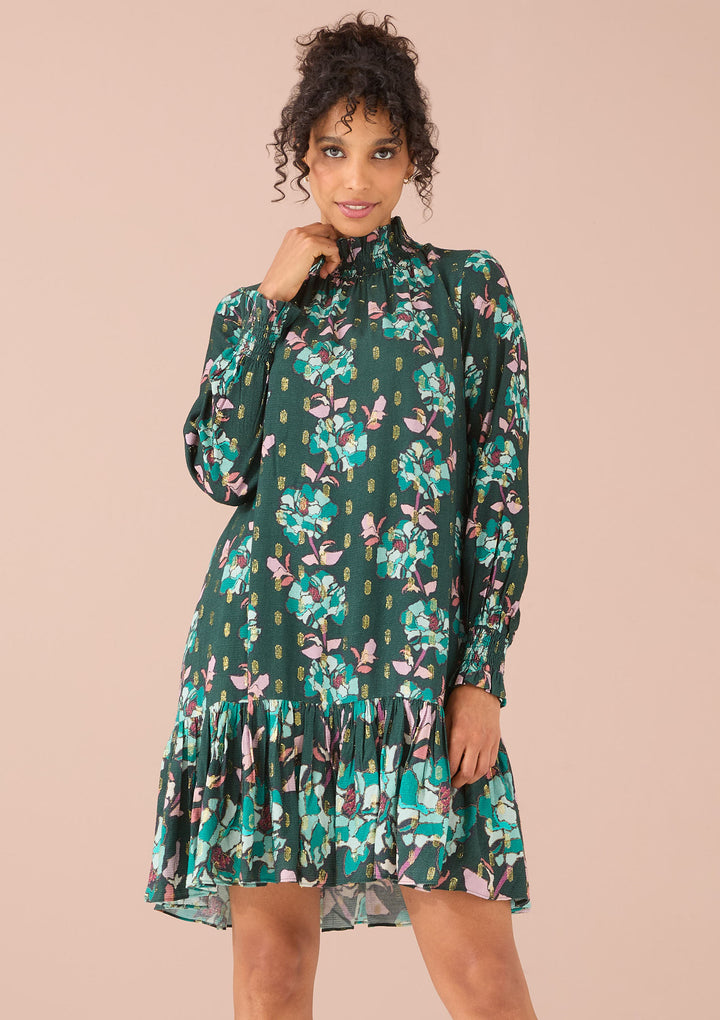 AVERY DRESS-EMERALD STAINED GLASS FLORAL