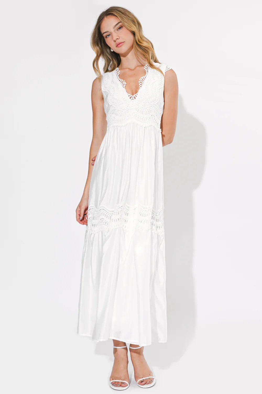 CHARLOTTE LACE CONTRAST MAXI DRESS-WHITE
