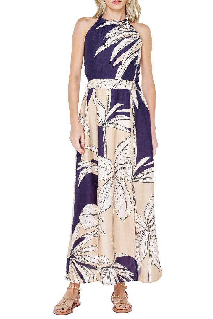 Printed Halter Maxi Dress-Navy/Multi