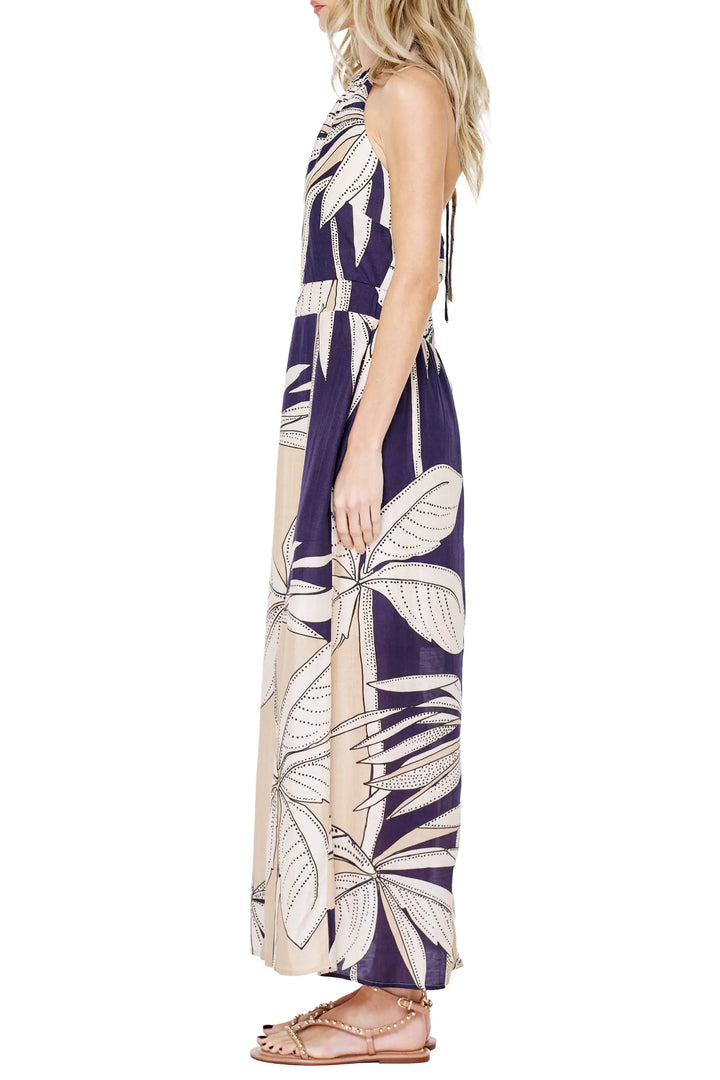 Printed Halter Maxi Dress-Navy/Multi
