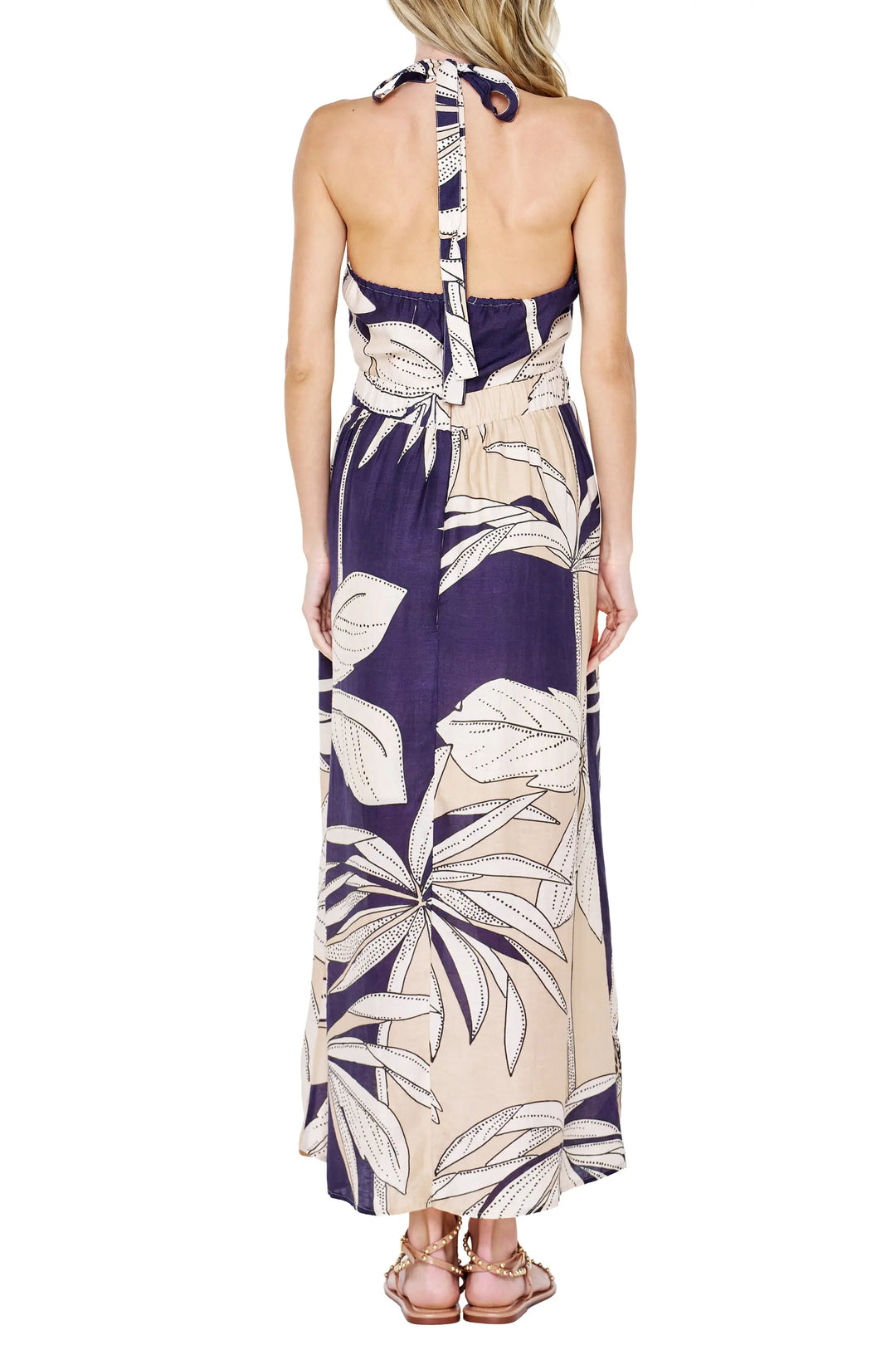 Printed Halter Maxi Dress-Navy/Multi